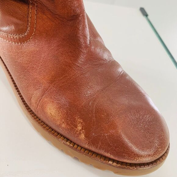 Michael KORS Leather Biker Round Toe Boot Brown 8 Distress Imperfect No Marking - Picture 15 of 16